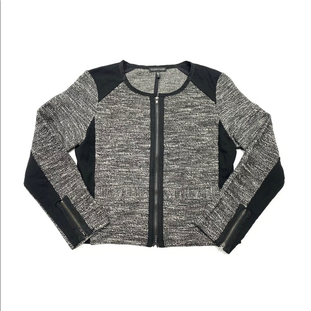 EILEEN FISHER Moto Nubby Tweed Jacket Zip-Front XS